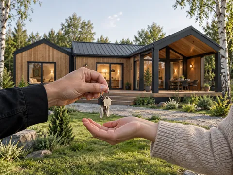 Передача ключів від установленого модульного будинку — AI-ілюстрація